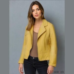Laura JO yellow Moto jacket XL biker cropped Y2K edgy grunge mature wear